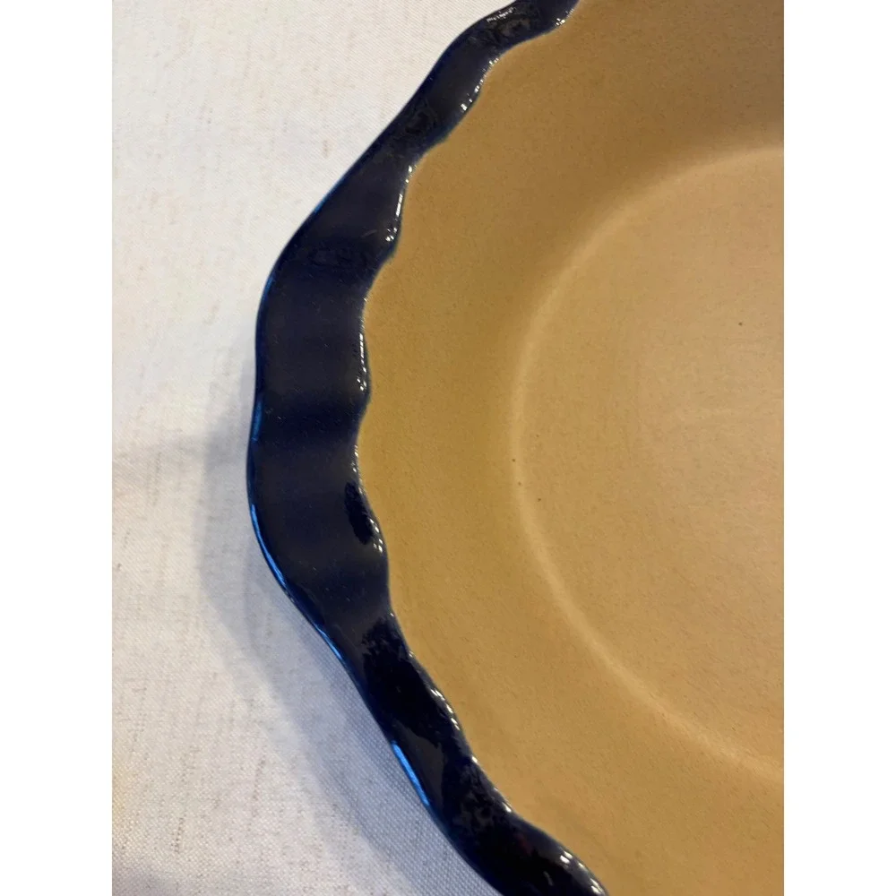 Pampered Chef Deep Dish Pie Plate Blue 9in Excellent Scalloped Stoneware